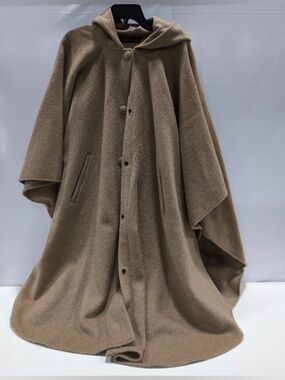 VTG Coloratura Taupe Brown Heavy Wool Hooded Cape Cloak OS